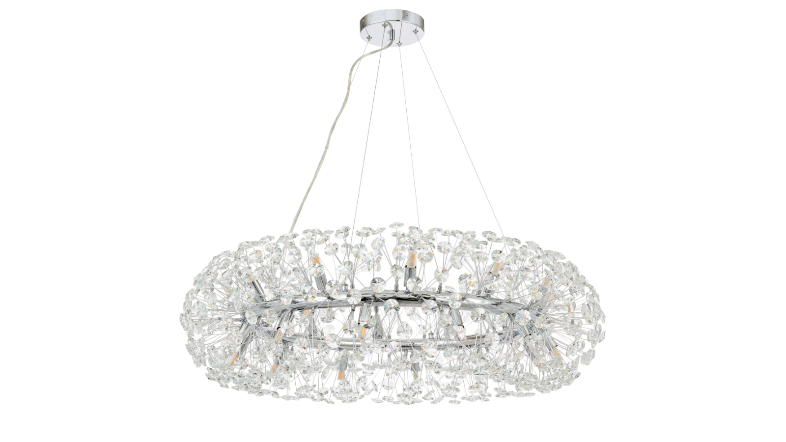 Pretty & Practical Faro 24-Light Chrome Chandelier with Clear Crystal Detail