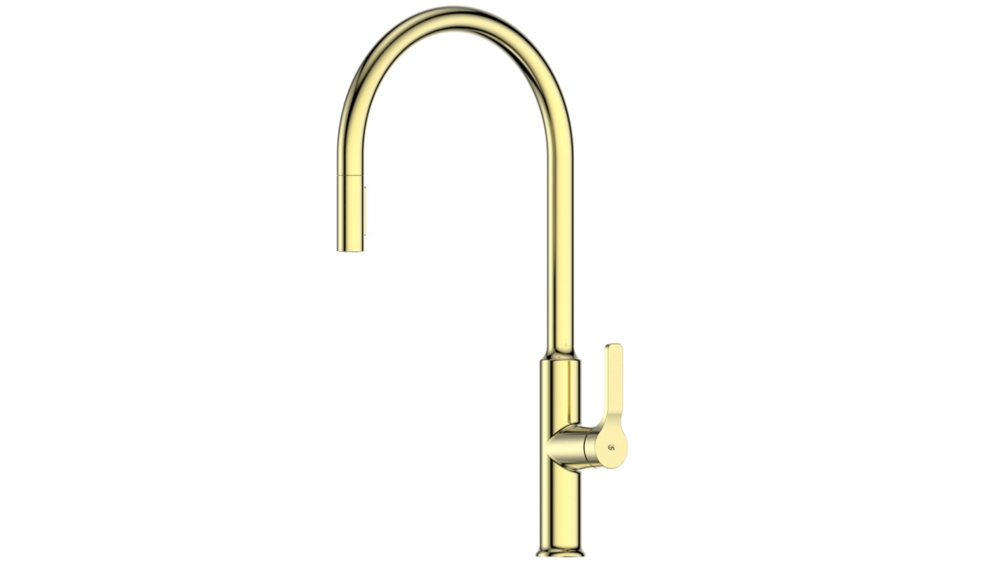 Greens Craft Pull Down Kitchen Mixer with Chef Spout - Brushed Brass