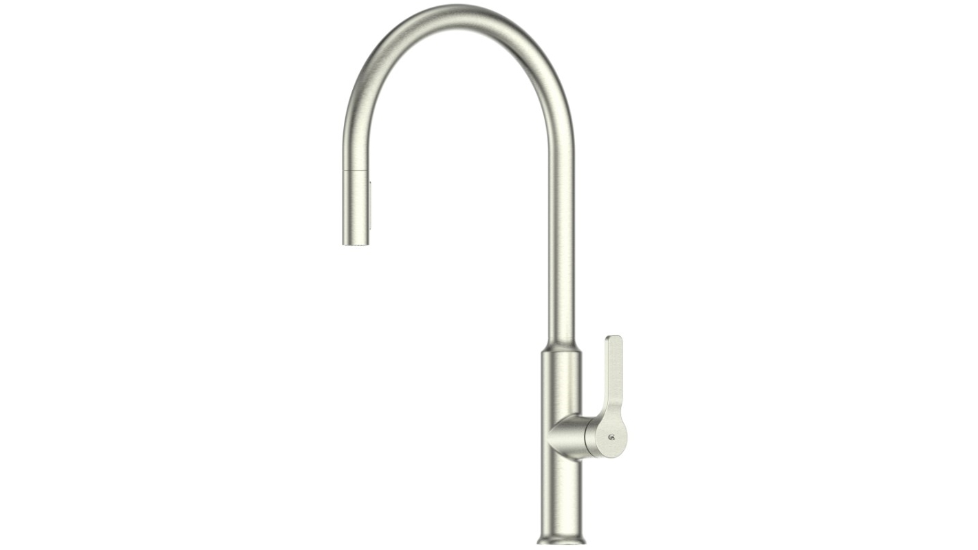 Greens Craft Pull Down Kitchen Mixer with Chef Spout - Brushed Nickel
