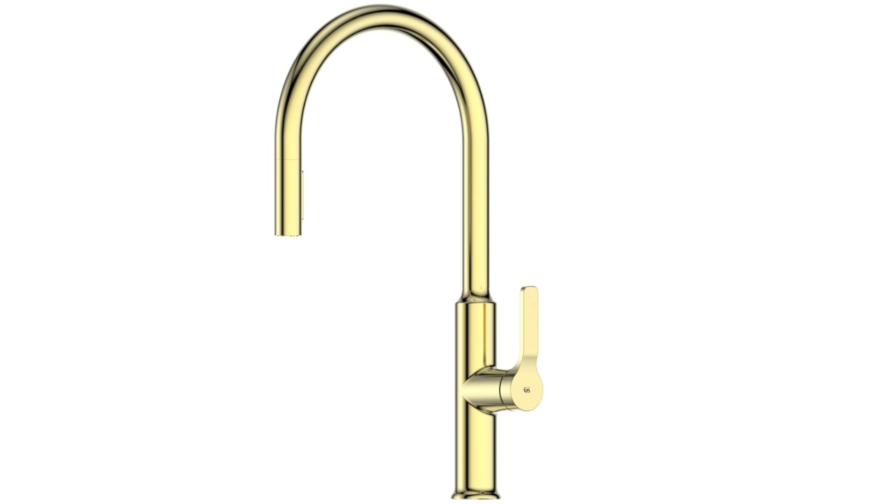 Greens Craft Pulldown Kitchen Mixer with Kitchen Spout - Brushed Brass