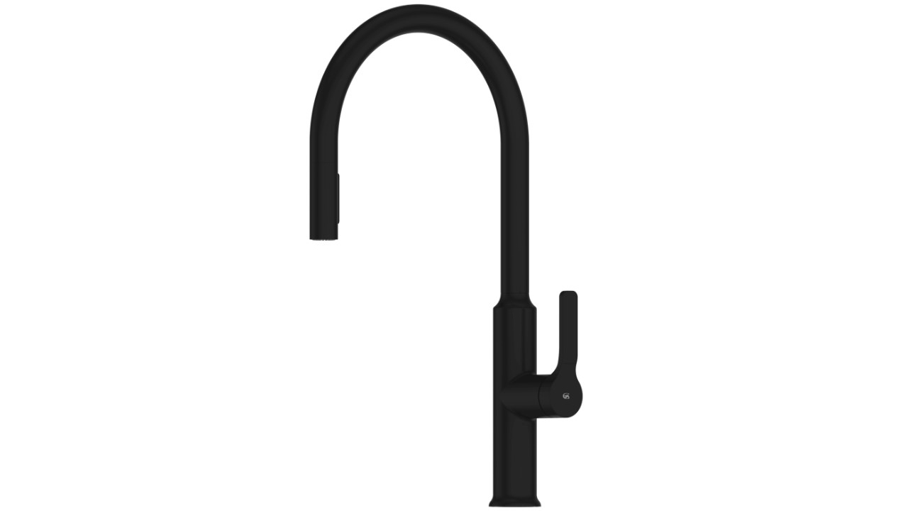 Greens Craft Pulldown Kitchen Mixer with Kitchen Spout - Matte Black