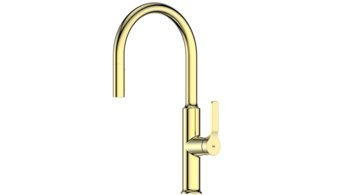 Greens Craft Pull Down Kitchen Mixer with Prep Spout - Brushed Brass