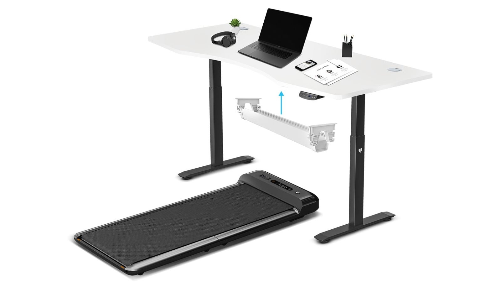 Lifespan Fitness WalkingPad M2 Treadmill plus 150cm Standing Ergodesk with Cable Management - White