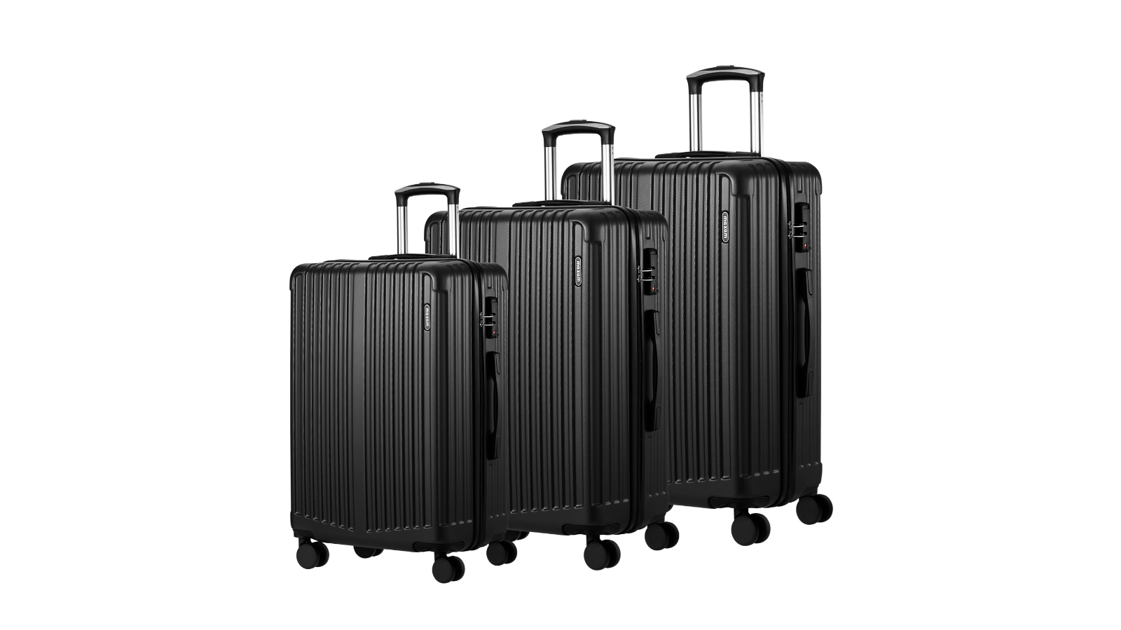 Mazam 3 Piece TSA Lock Travel Luggage Suitcase Trolley Set - Black