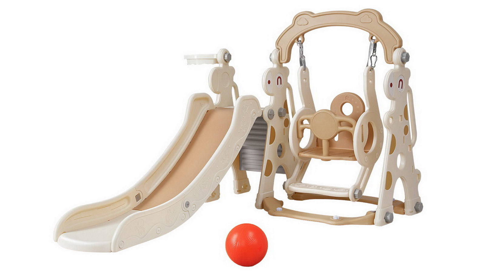 Keezi 160cm Kids Slide Beige Swing Set With Basketball Hoop