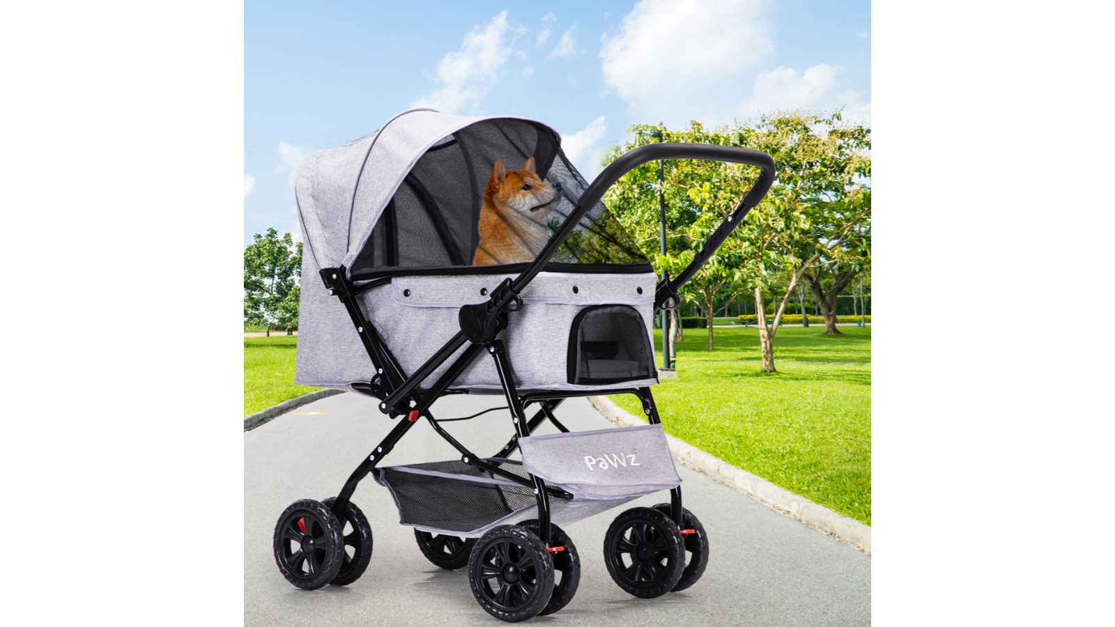 PaWz Black Pet Stroller Pram Dog Carrier Foldable Strollers 4 Wheels