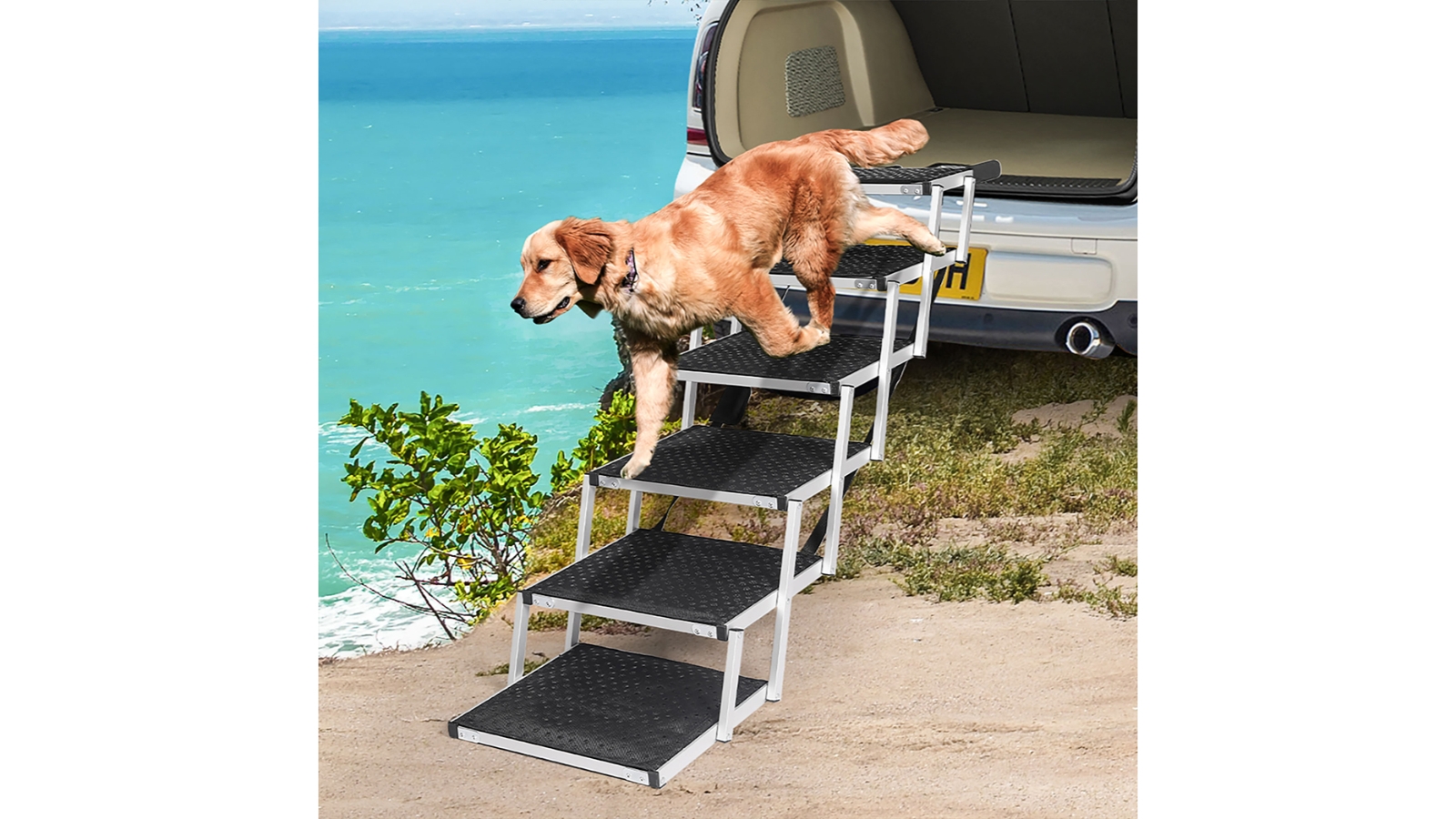 PaWz 6 Steps Dog Ramp Adjustable Height Black Harvey Norman