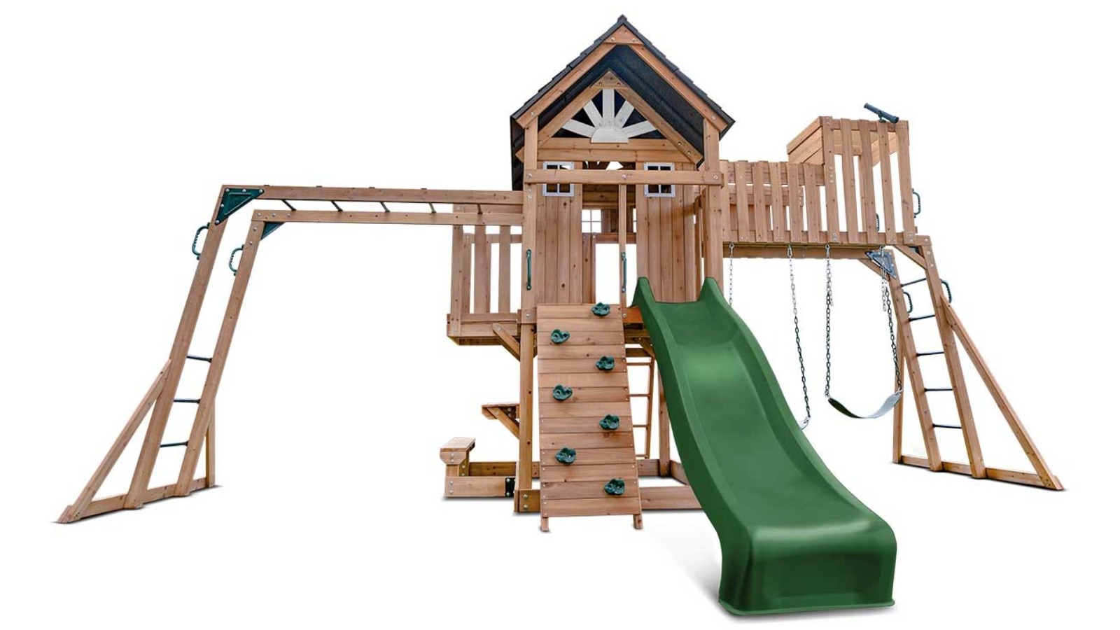 Lifespan Kids 2.2metre Kensington Swing Set Monkey Bars and Play Centre with Slide - Green