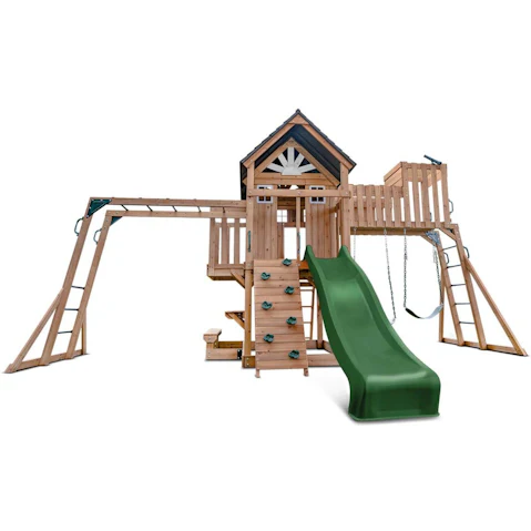 Lifespan Kids 2.2metre Kensington Swing Set Monkey Bars and Play Centre with Slide - Green