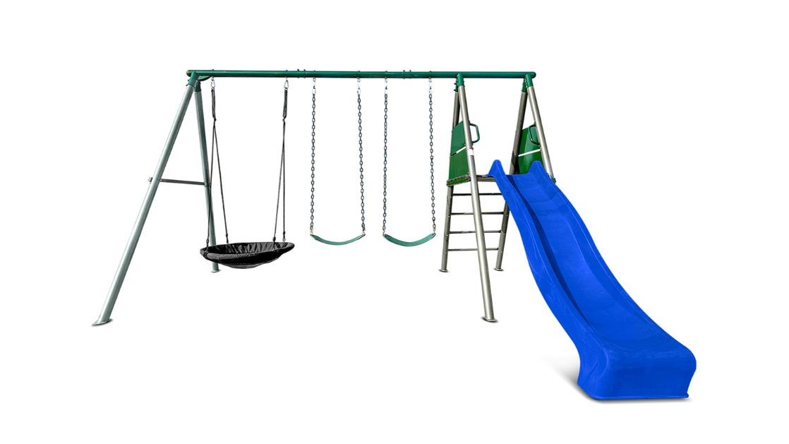 Lifespan Kids 2.2metre Europa Commercial Steel Swing Set with Slide - Blue