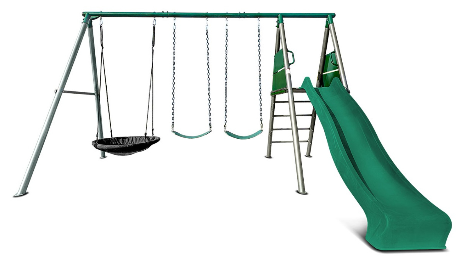 Lifespan Kids 2.2metre Europa Commercial Grade Steel Swing Set with Climb and Slide - Green