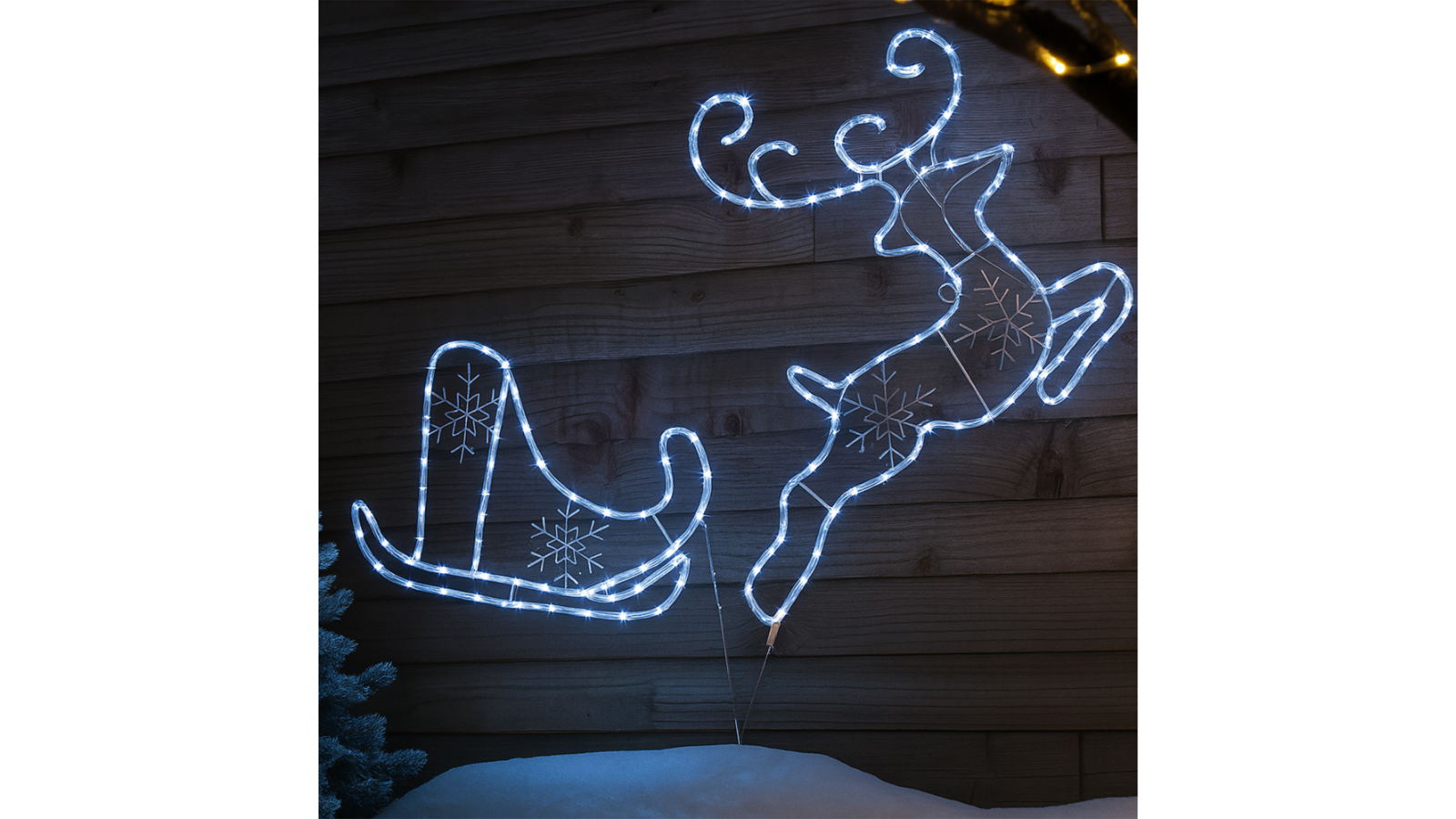 Lexi Lighting 2D Flying Reindeer with Sleigh Rope Light Silhouette