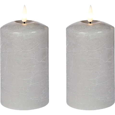 Lexi Lighting Set of 2 18cm LED Wax Pillar Candle - Grey