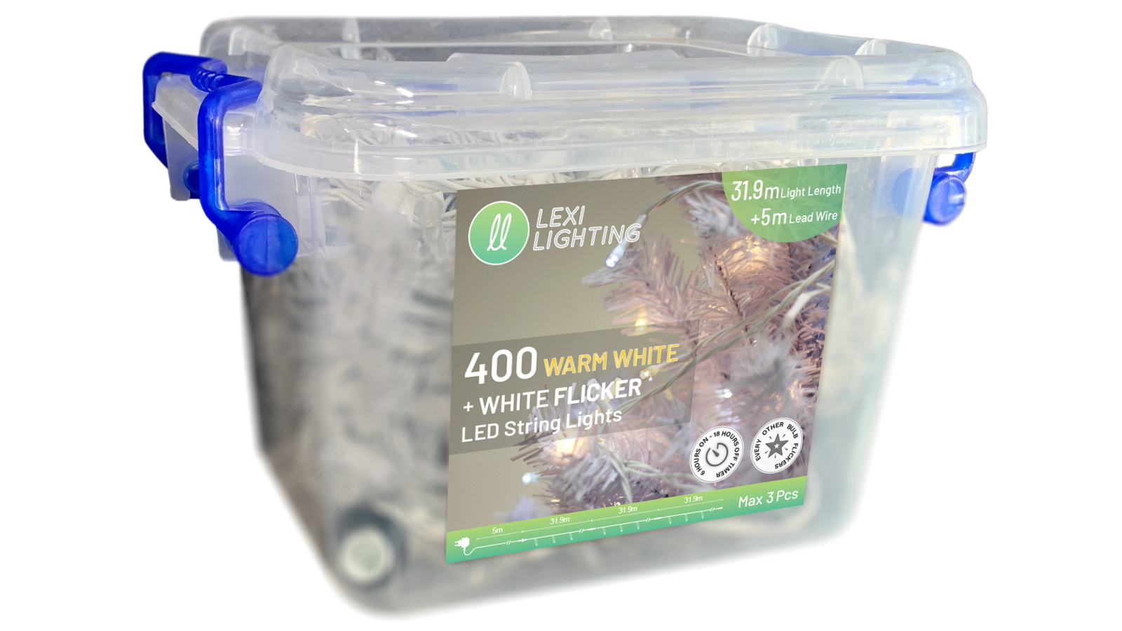 Lexi Lighting 400 Sparkle LED Warm White + White Connectable Flicker String Light with White Cable