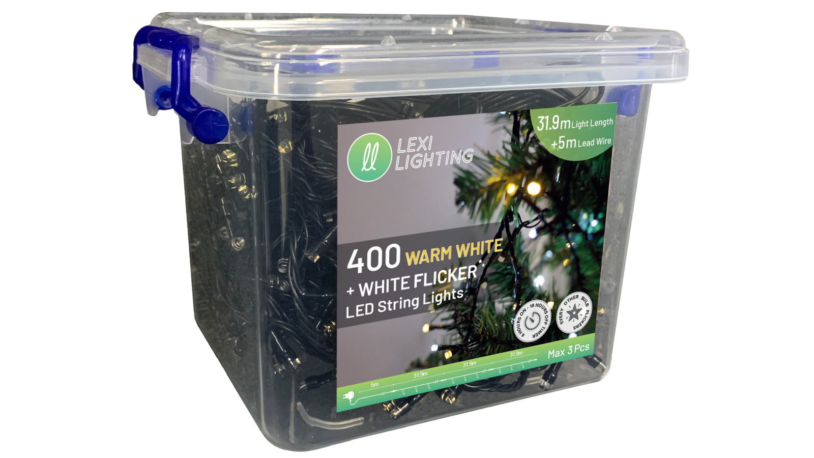 Lexi Lighting 400 Sparkle LED Warm White + White Connectable Flicker String Light with Black Cable