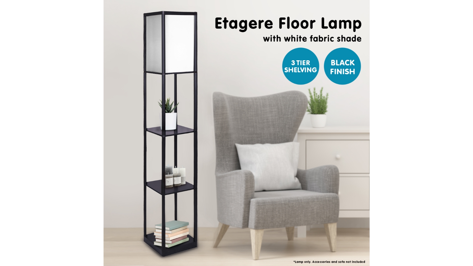 Sarantino Etagere Floor Lamp Shelves Black Frame Harvey Norman