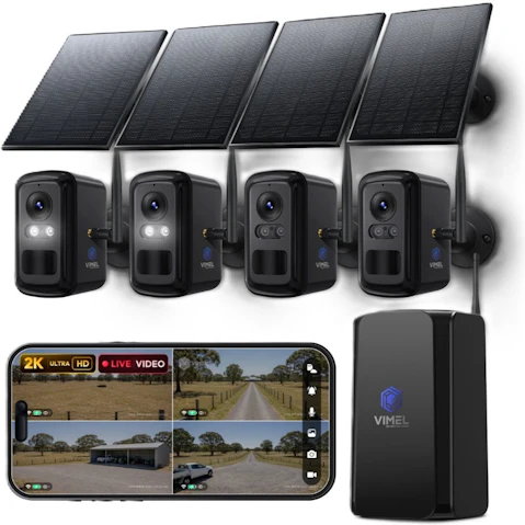 Vimel 2K 4 Camera Solar Security System with 500m WiFi Hub