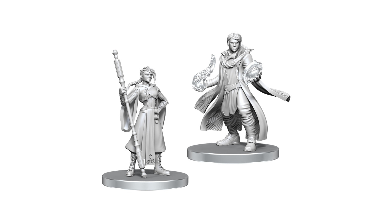 Critical Role Unpainted Miniatures Beauregard Lionett and Caleb Widogast