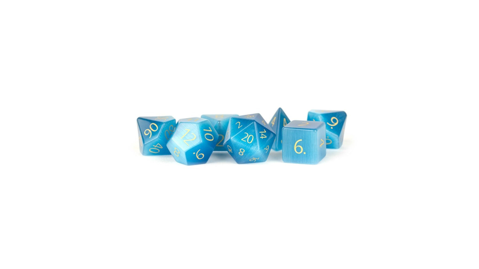 Fanroll Engraved Cat's Eye Aquamarine 1.6cm Stone Poly Dice Set