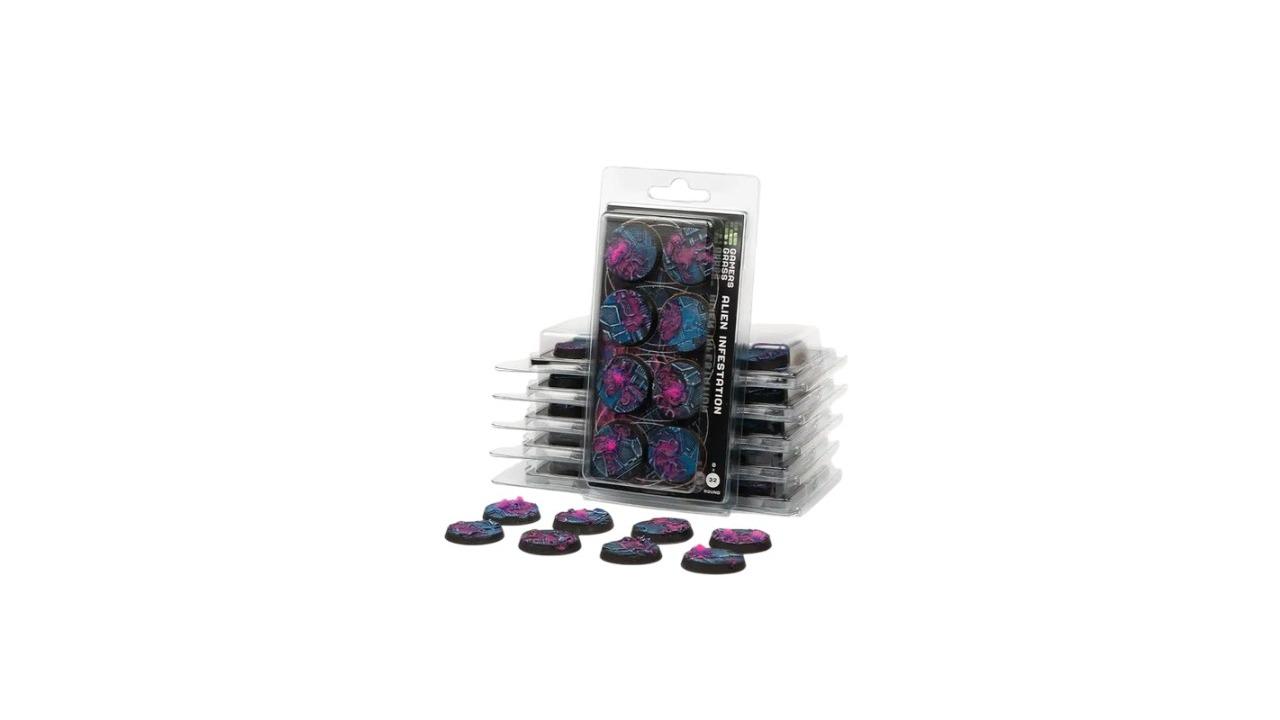 Gamers Grass 10 Piece Round Battle Ready Bases Alien Infestation - 2.5cm