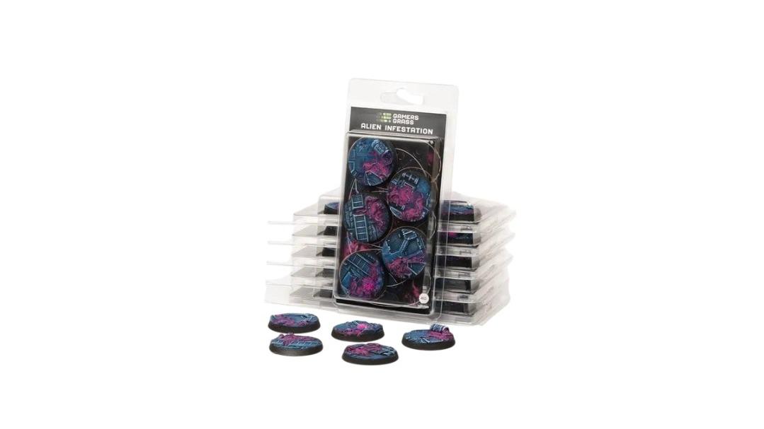 Gamers Grass 8 Piece Round Battle Ready Bases Alien Infestation - 3.2cm