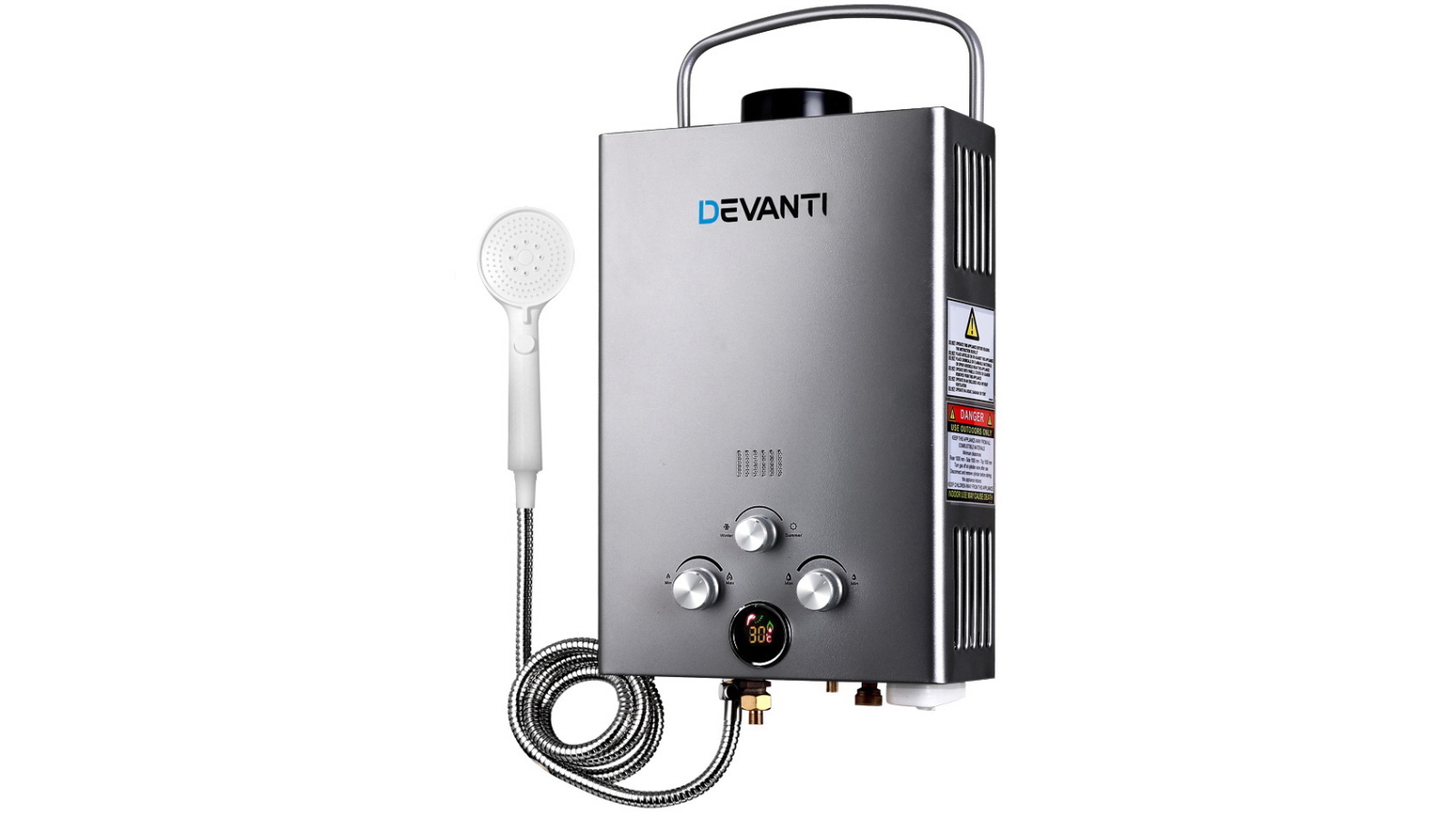 Devanti 8L/Min Portable Gas Water Heater with Pump - Grey