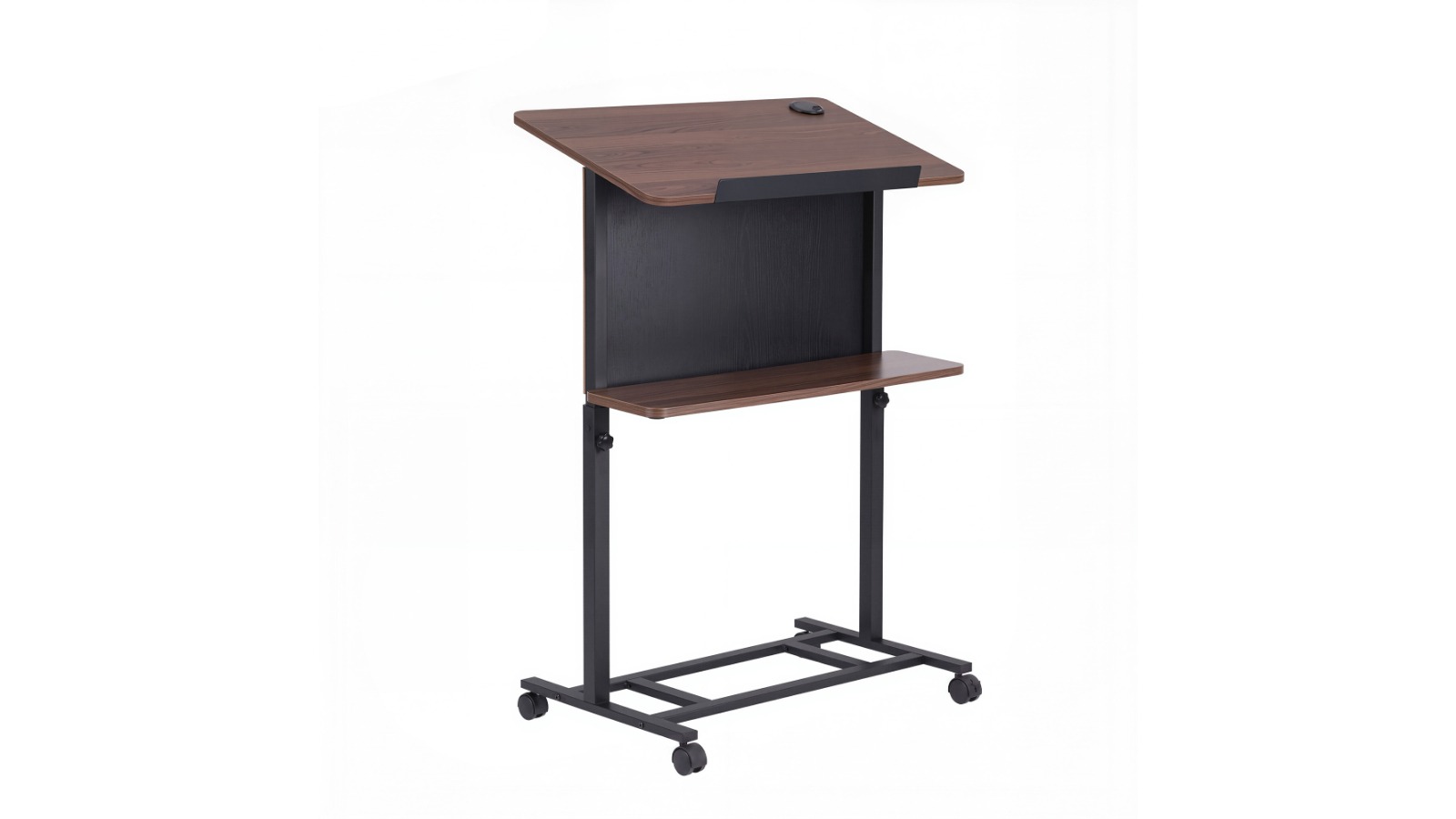 Artiss Mobile Lectern Podium Stand with Storage Shelf - Black/Walnut