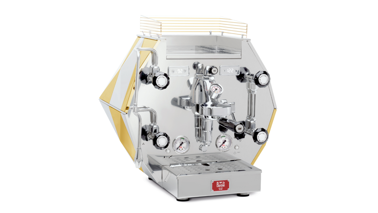 La Pavoni Diamantina Dual Boiler Espresso Manual Coffee Machine - Polished Stainless Steel and Gold