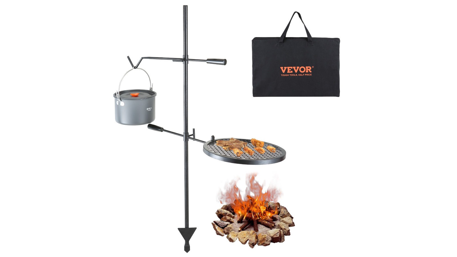Vevor Swivel Campfire Grill Heavy Duty Steel Open Fire Cooking Grate Adjustable