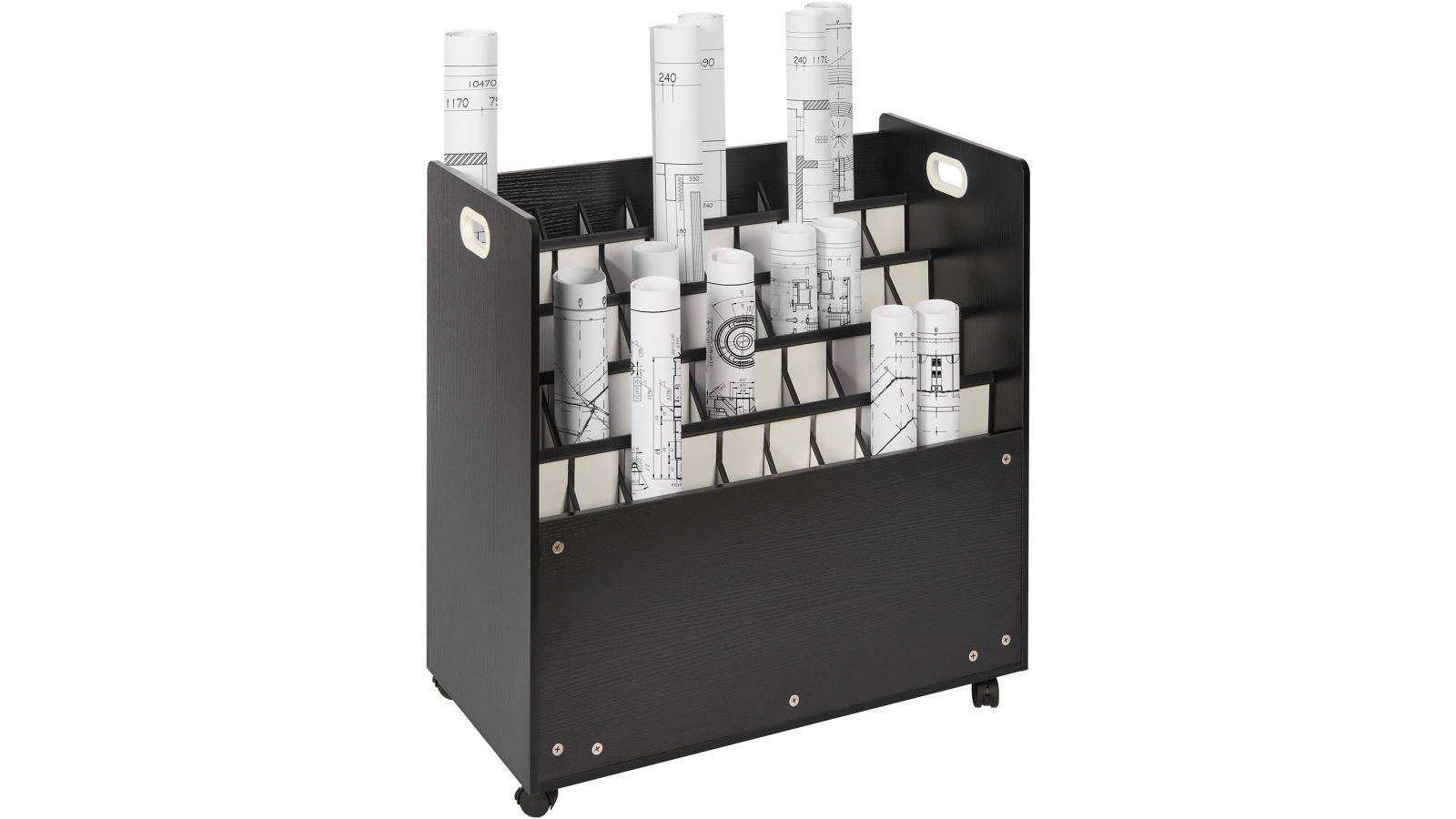 Vevor Blueprint Roll File Holder 50 Slots Mobile Wooden Blueprint Storage Cart