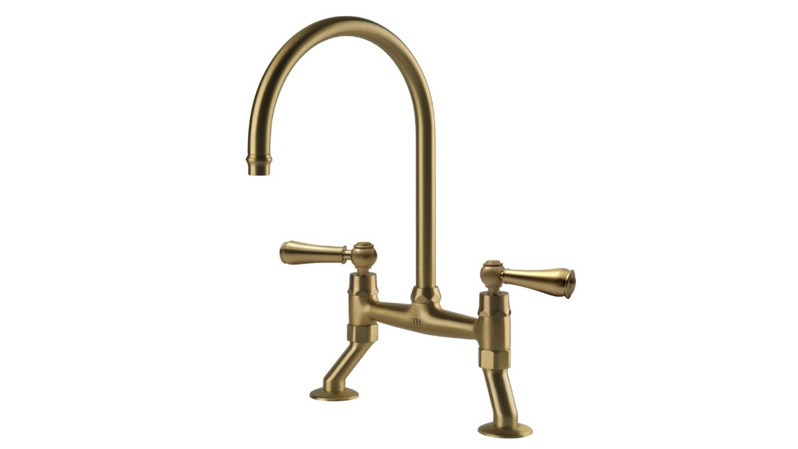 Turner Hasting Ludlow Bridge Mixer Tap with Metal Lever Handle - Brushed Brass
