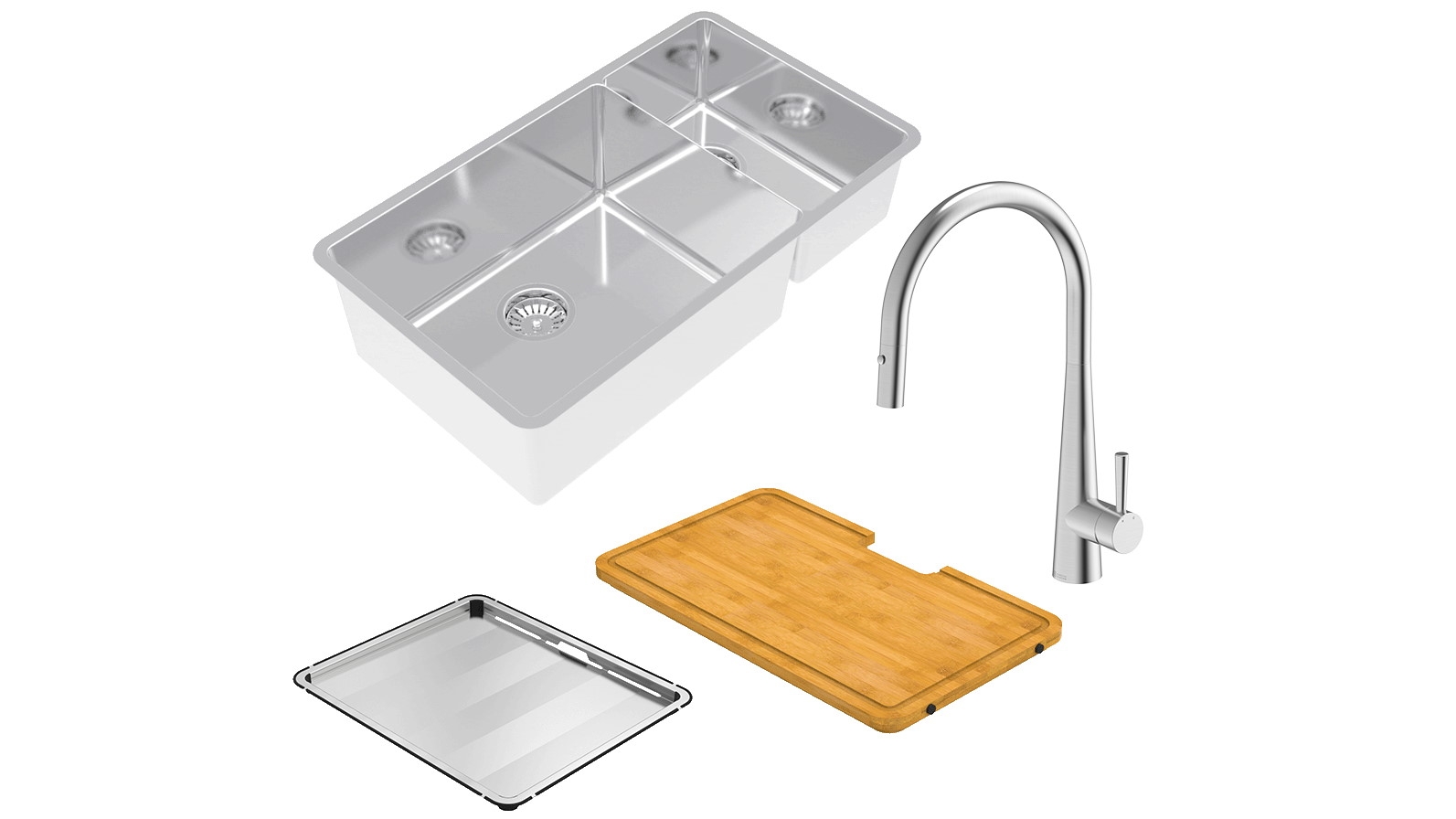 Abey Lucia 1 & 3/4 Bowl Sink and KTA014BR Kitchen Mixer Package