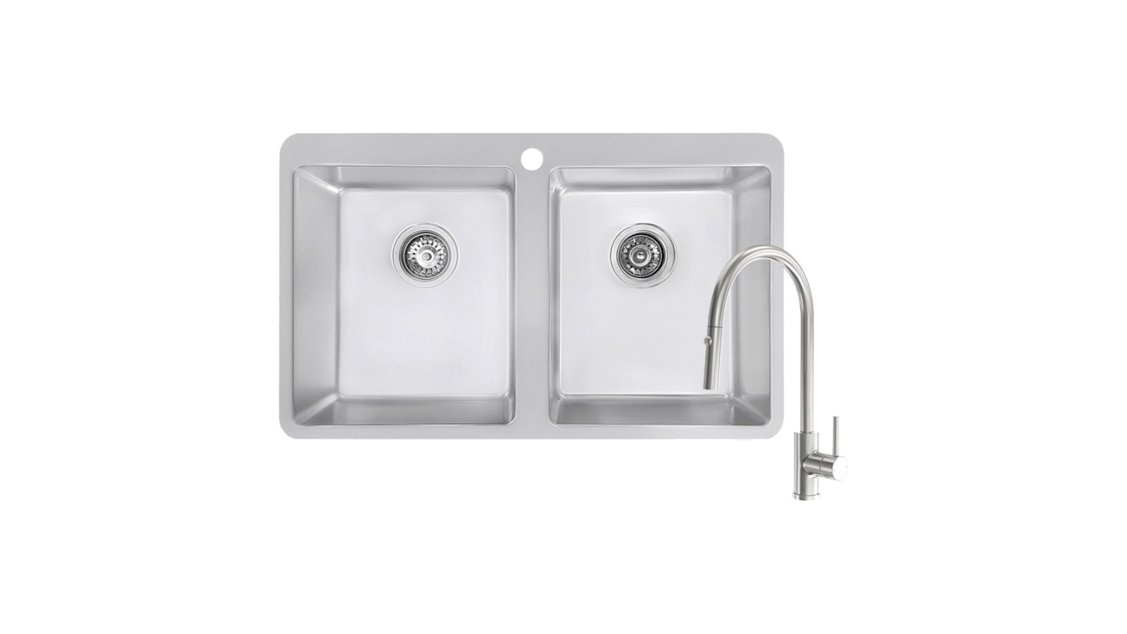 Abey Builders Double Bowl 1 Tap Hole and Pull-Out Kitchen Mixer