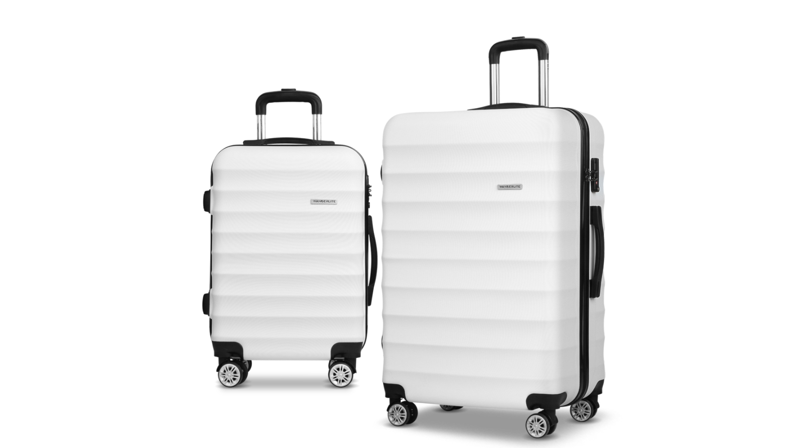 Wanderlite 2 Piece TSA Hard Shell Case Strap Luggage Trolley Travel Set - White