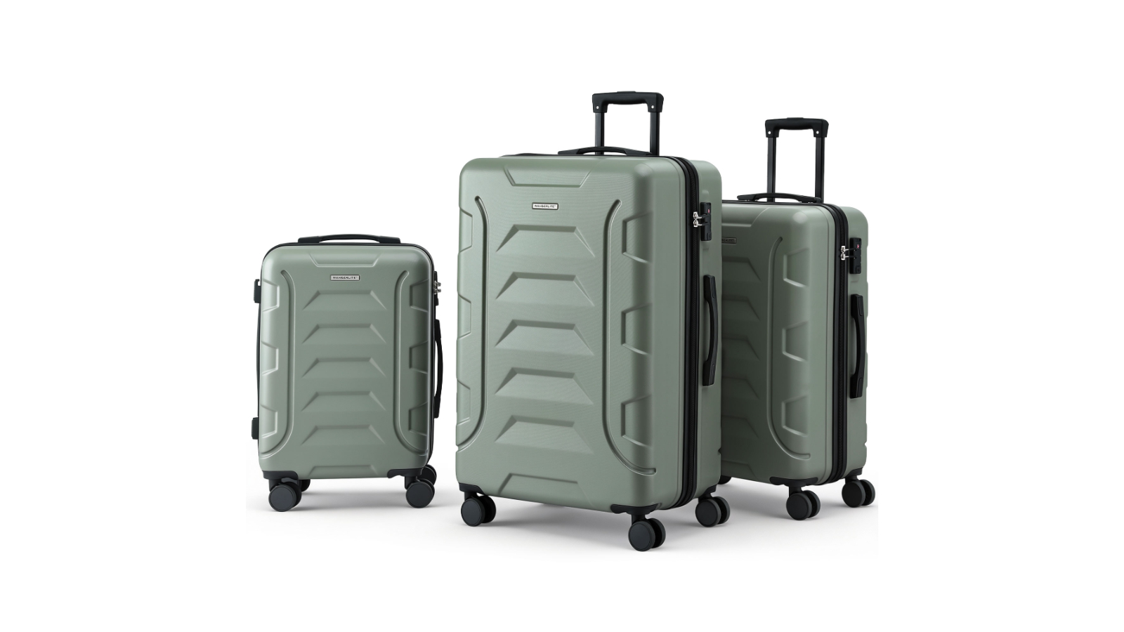 Wanderlite 3 Piece Lightweight Hard Case Luggage Suitcase Set - Grey Green
