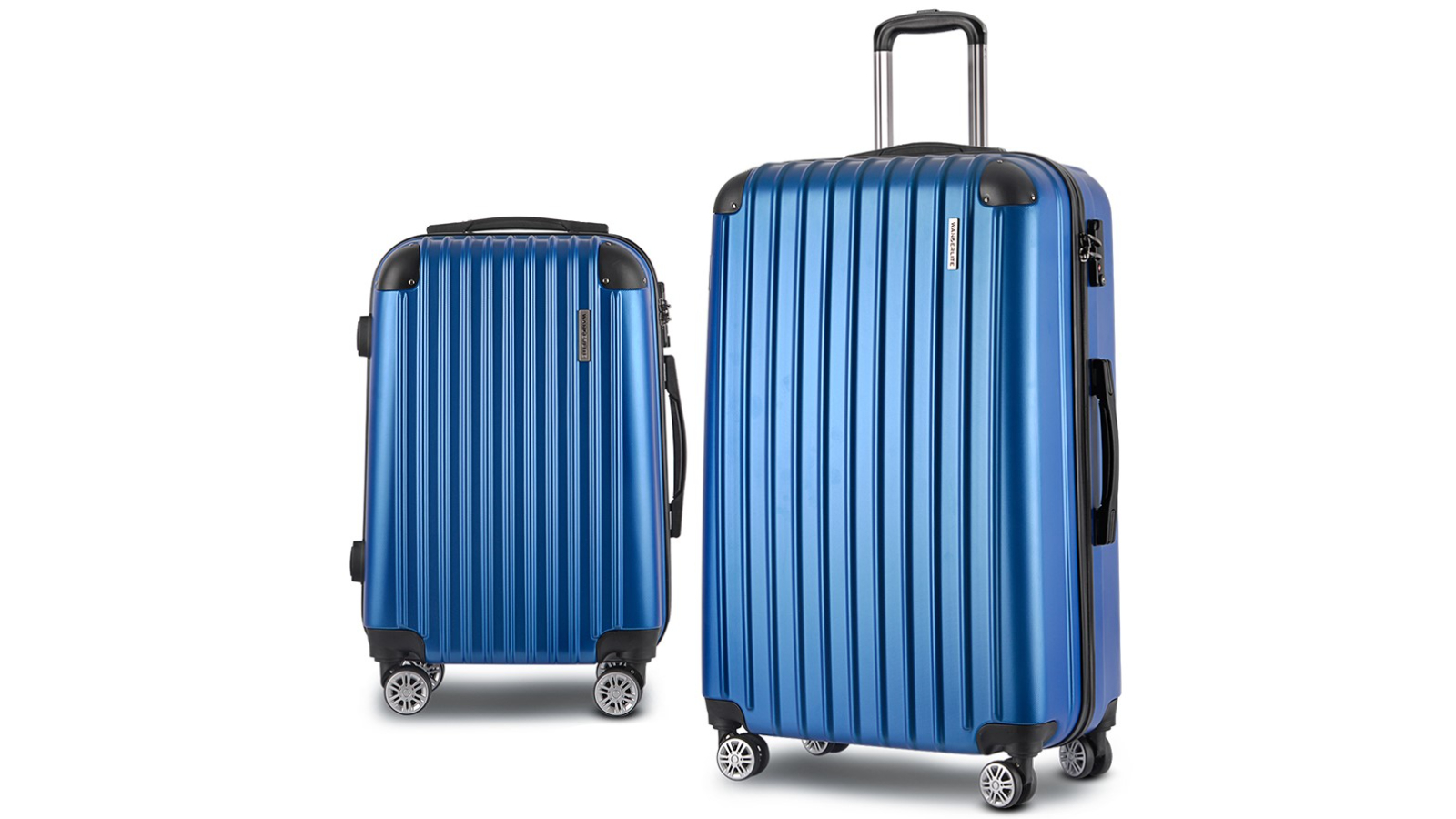 Wanderlite 2 Piece TSA Hard Case Lightweight Carry-on Luggage Trolley Travel - Blue