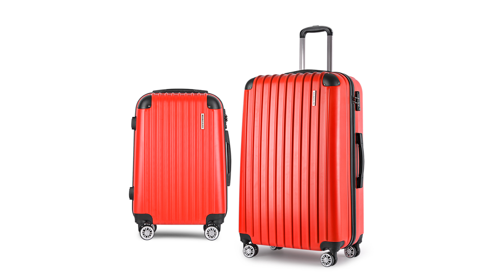 Wanderlite 2 Piece TSA Hard Case Lightweight Carry-on Luggage Trolley Travel - Red