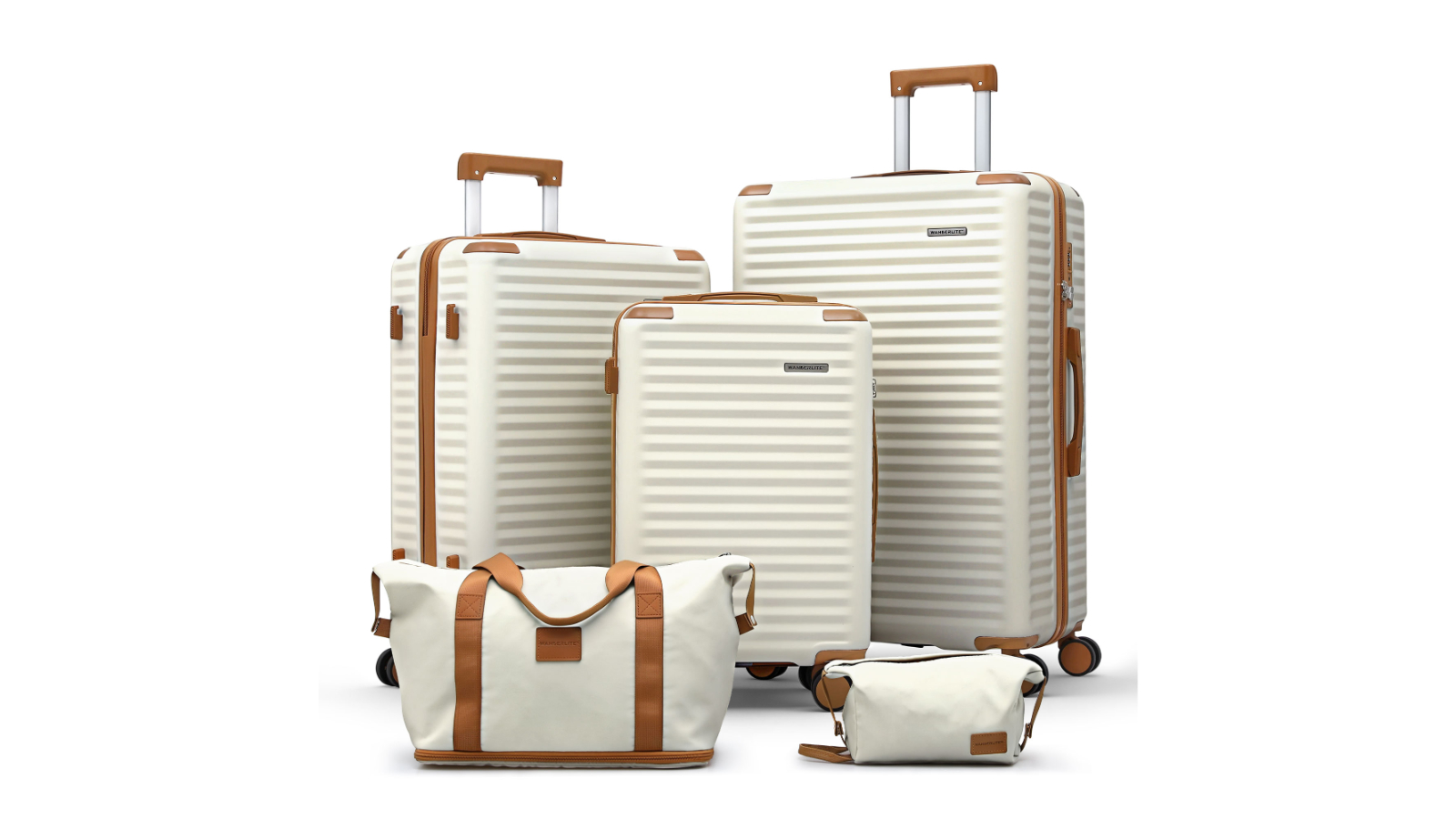 Wanderlite 5 Piece Lightweight Hard Case Luggage Suitcase Set - White