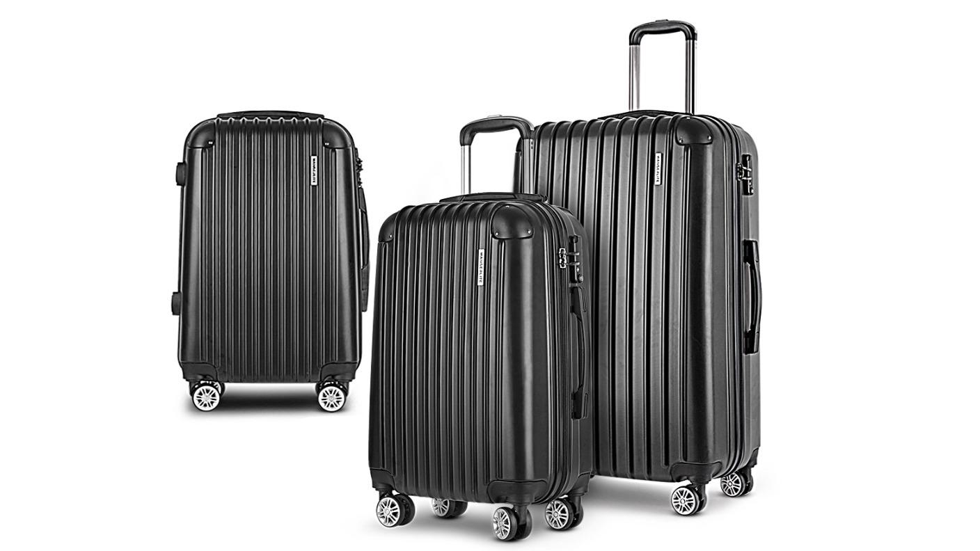 Wanderlite 3 Piece Carry-on Hard Case TSA Lightweight Trolley Set - Black