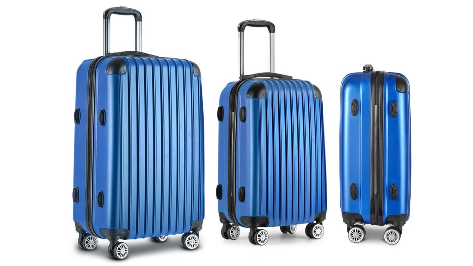 Wanderlite 3 Piece Carry-on Hard Case TSA Lightweight Trolley Set - Blue