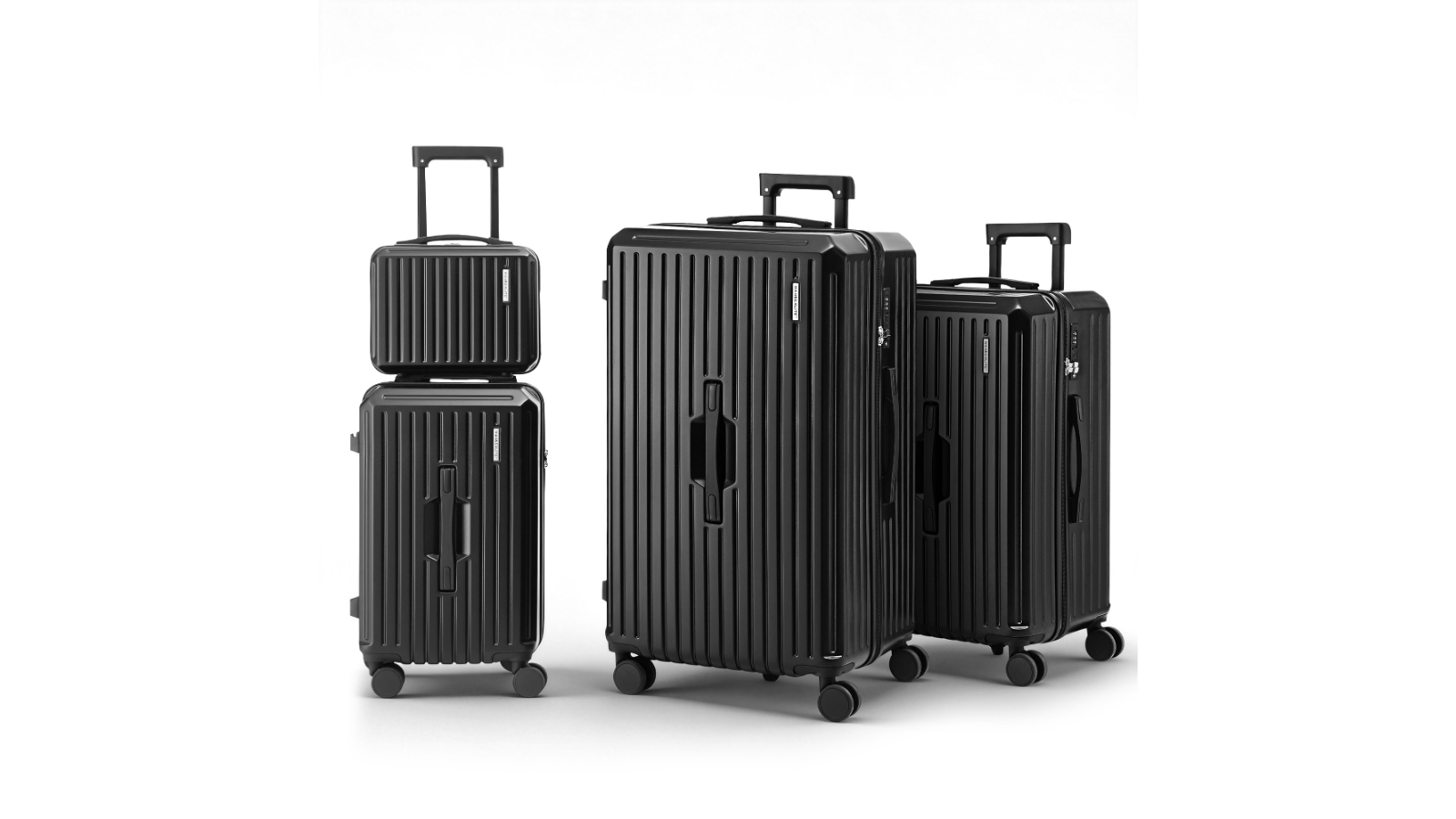 Wanderlite 4 Piece Trunk Luggage Suitcase Set with TSA Lock - Black