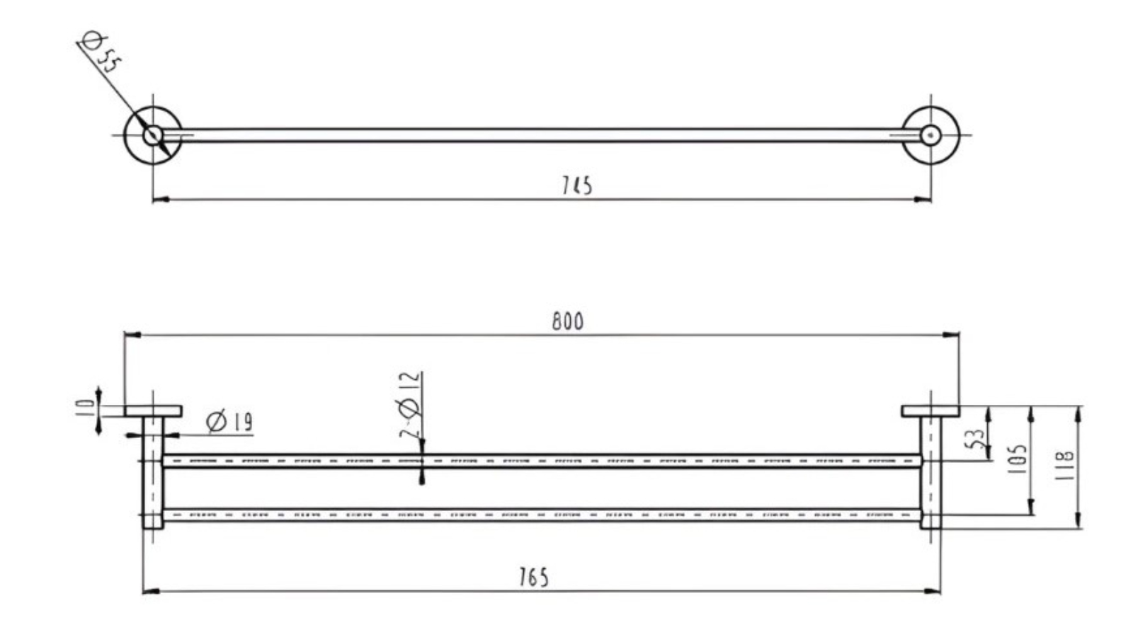 Linsol Lux S2 800mm Double Towel Rail - Brushed Brass