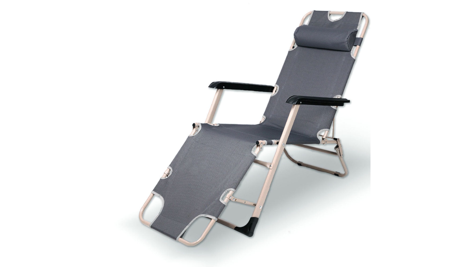 Bargene Reclining Beach Chair with Padded Headrest and Adjustable Footrest - Grey