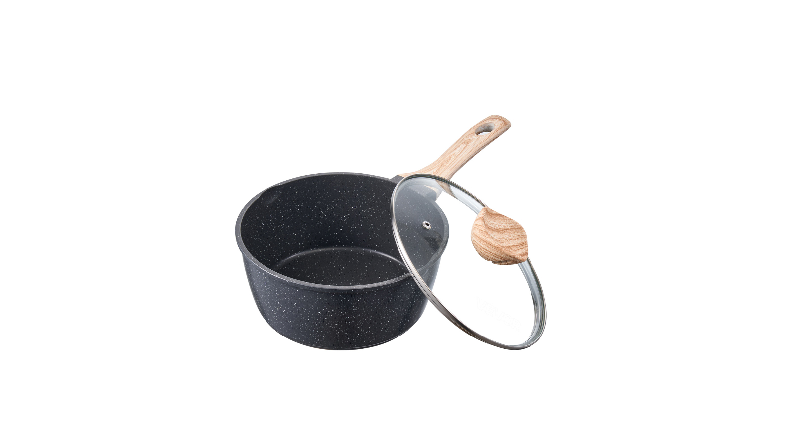 Vevor Non-Stick Saucepan with Glass Lid and Detachable Handle - Black