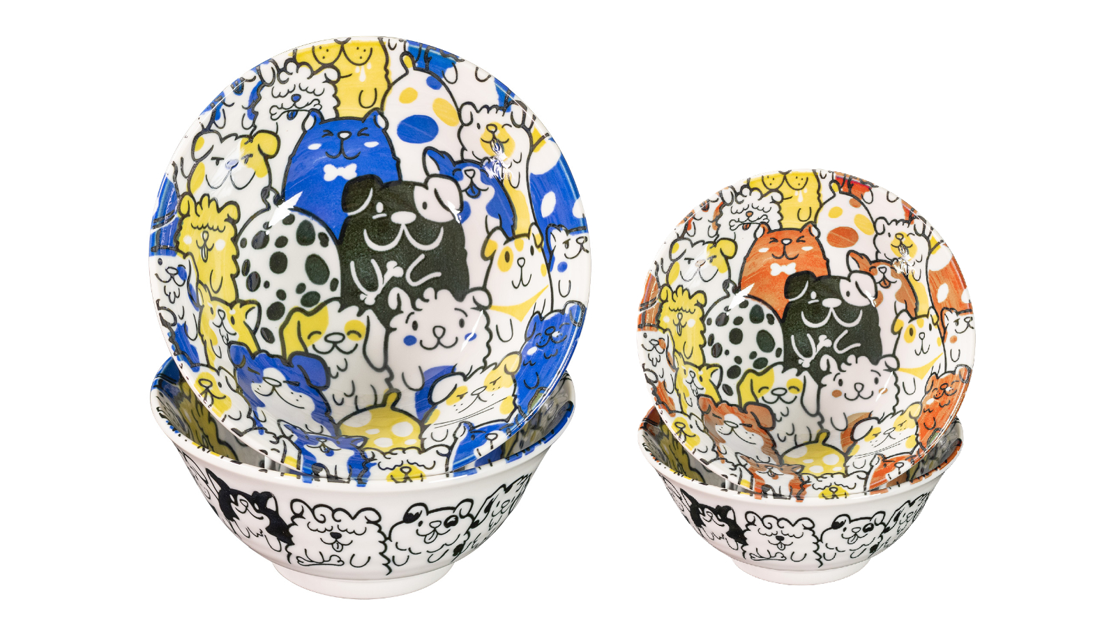 Omotenashi Puppy Party Donburi Bowl Gift Set with Chopstick Rest