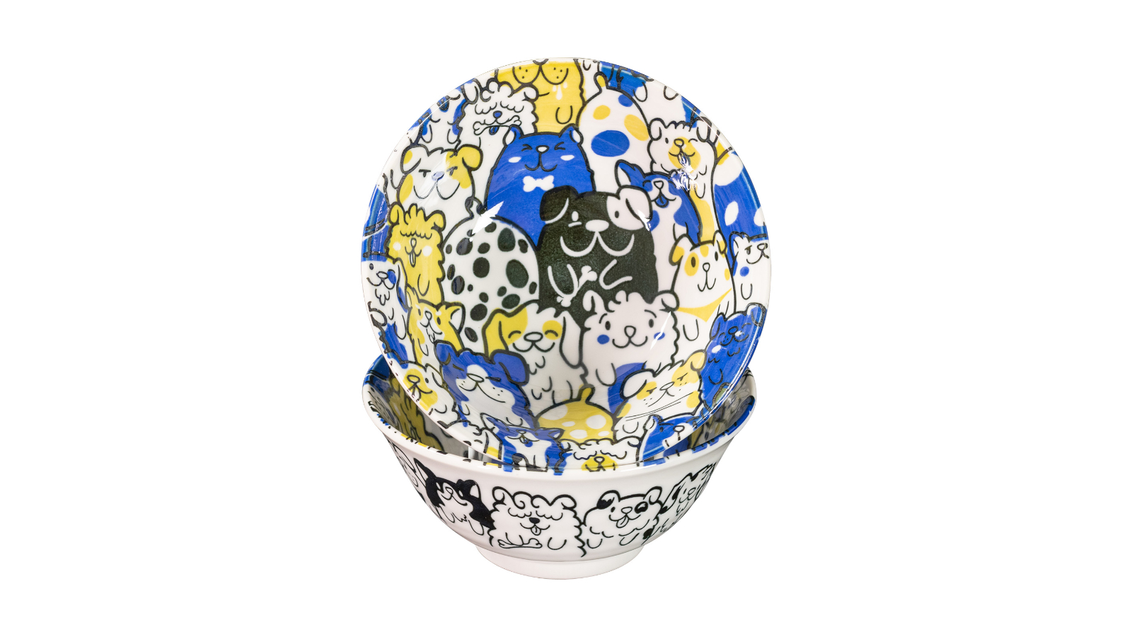 Omotenashi Puppy Party Donburi Bowl Gift Set with Chopstick Rest - Blue