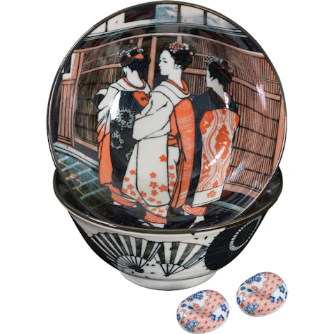 Omotenashi Maiko Donburi Bowl Gift Set with Chopstick Rest