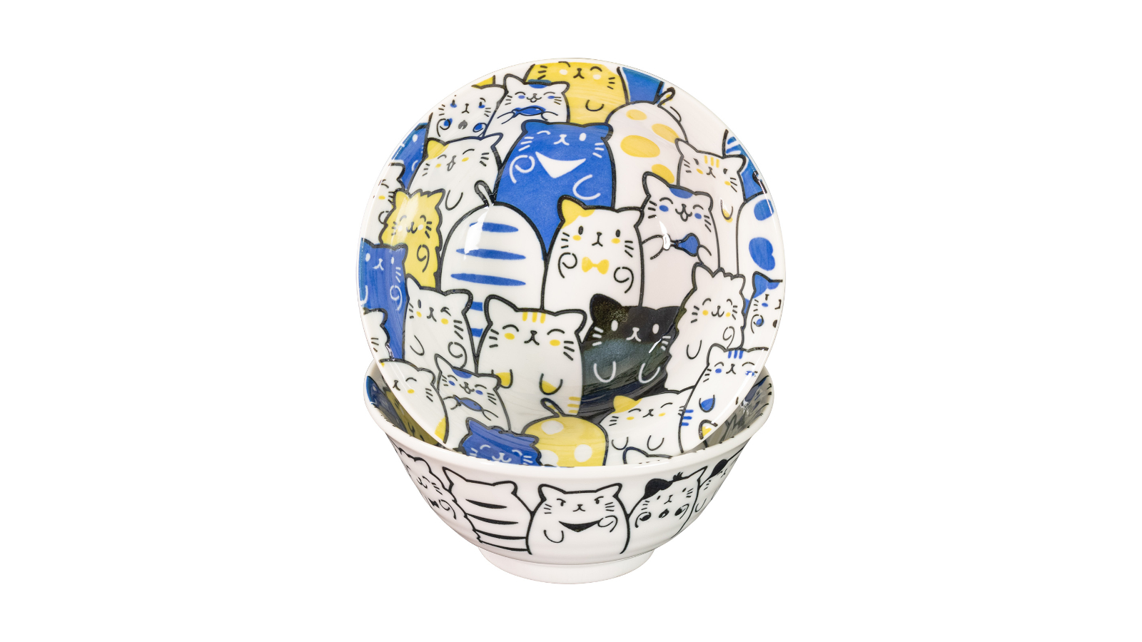 Omotenashi Purrfect Party Donburi Bowl Gift Set with Chopstick Rest - Blue