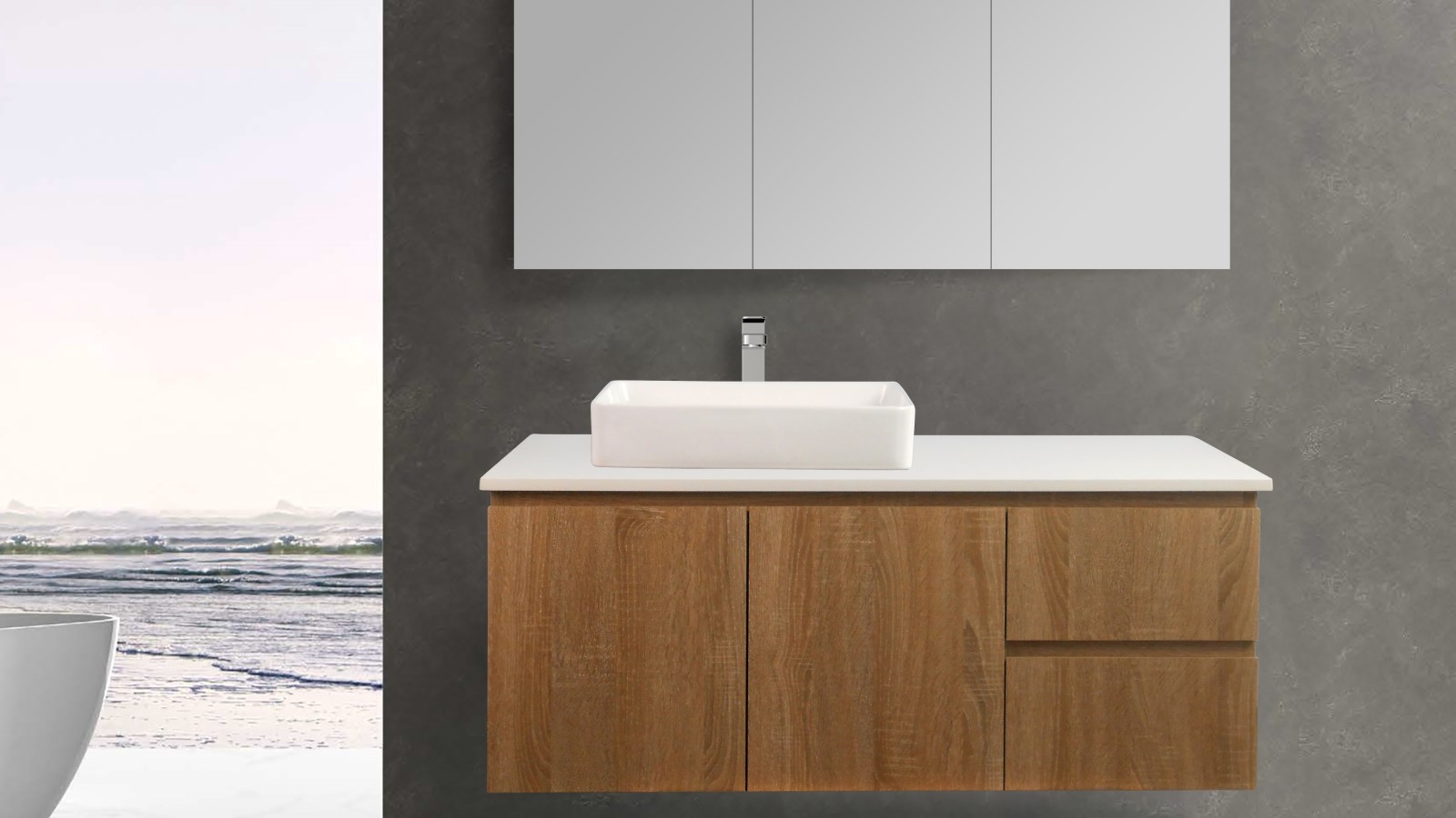 Ledin Mosman 1200mm Walnut Wall Hung Vanity with Nougat Stone Bench Top