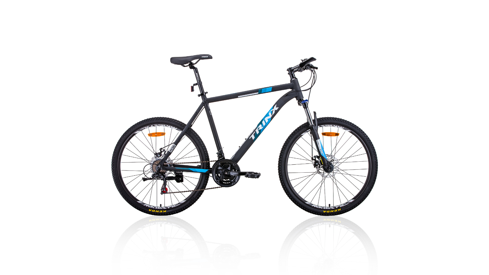 Trinx 26 inch Shimano Gear 21 Speed MTB Mens Mountain Bike Matt Black White Blue Harvey Norman